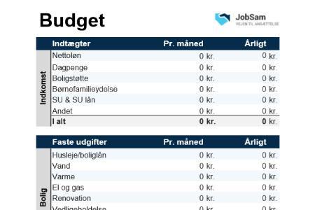 Eksempel på budget