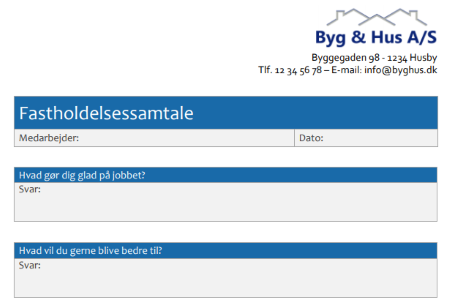 Eksempel på skema til fastholdelsessamtale