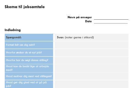 Skema til jobsamtale