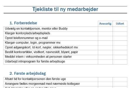 Eksempel på tjekliste til ny medarbejder